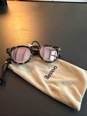 Illesteva Tortoiseshell Frame Sunglasses with Pink Lenses